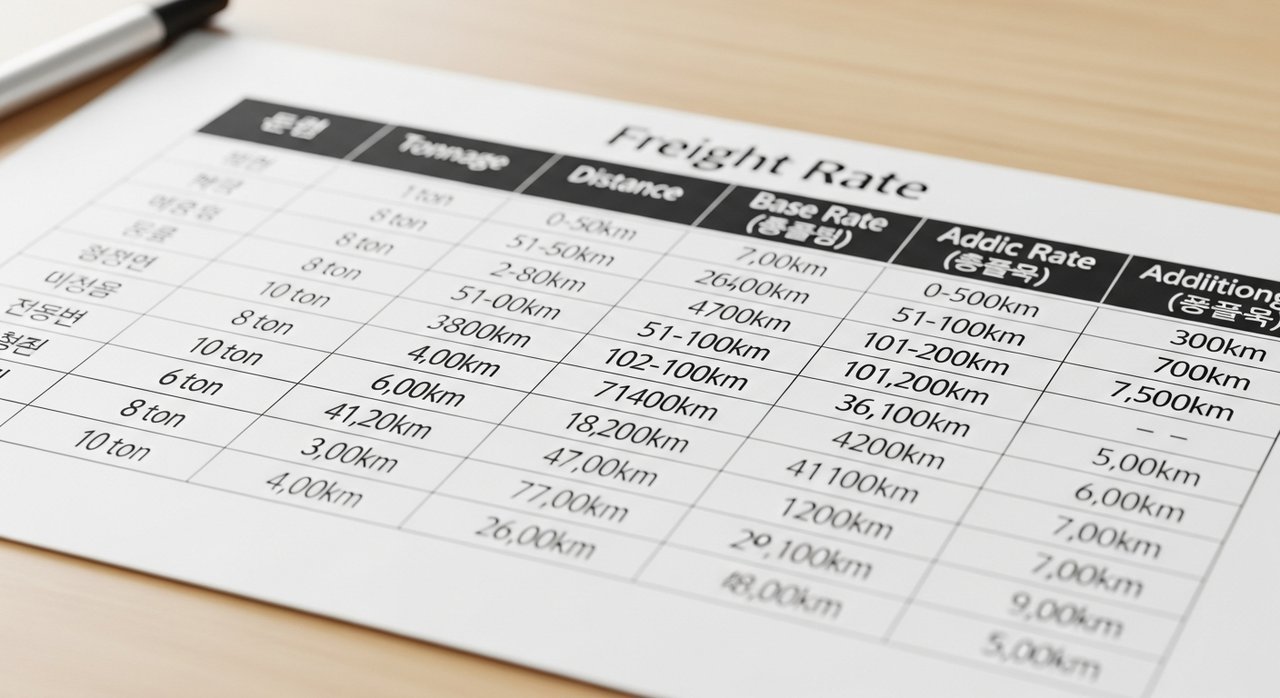 화물 운임표 이해하기: 톤수별/거리별 요금 체계 완벽 해부