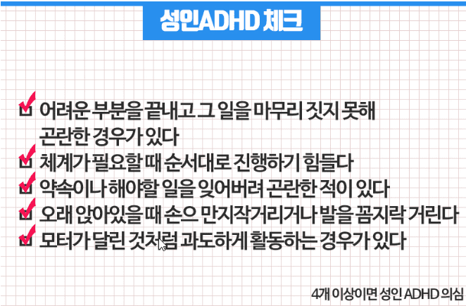 성인 ADHD 자가보고척도 ASRS 문항 체크리스트