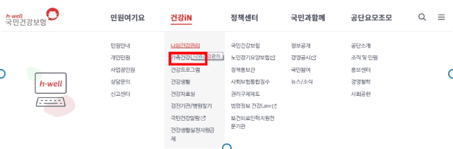 건강iN 가족건강관리 메뉴 화면